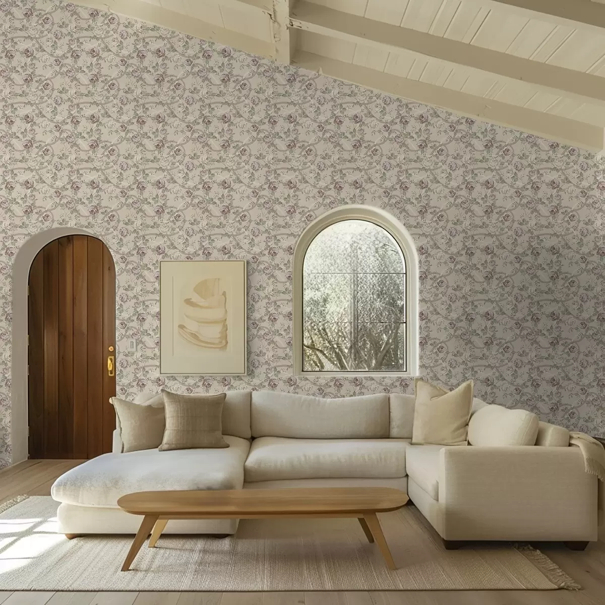 Baggrund Roser med grønne blade på en varm beige baggrund a00729