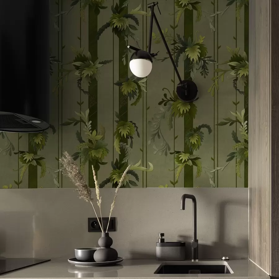 fototapeter Vinstokblade og drueklaser i lysegrønne akvarel-farver a00807