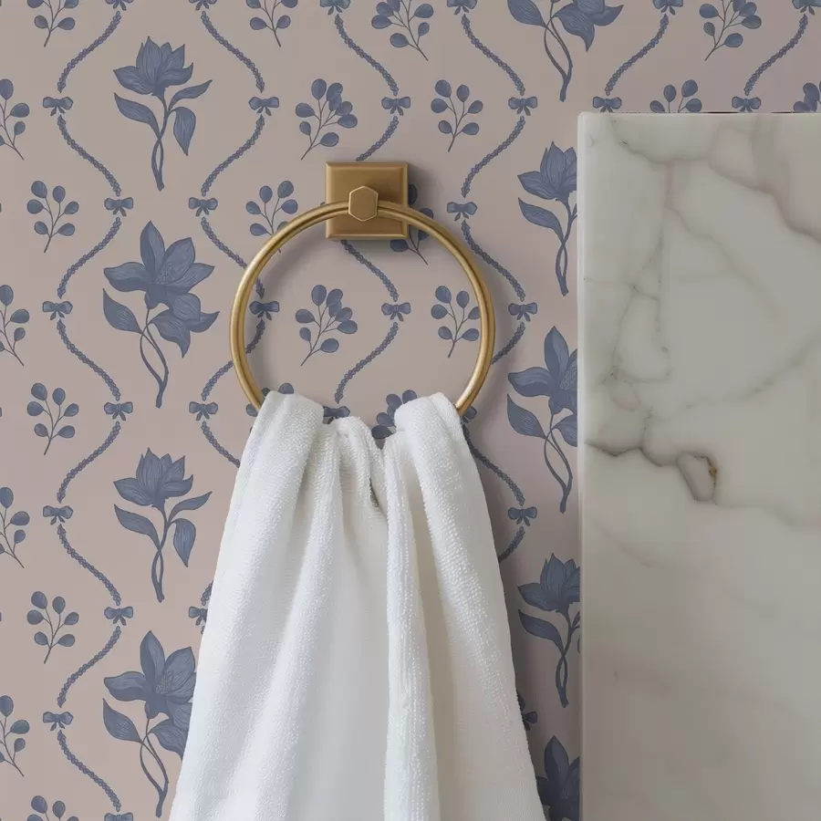 fototapeter Små blomster og bånd i blå og lyserøde nuancer a00808v3