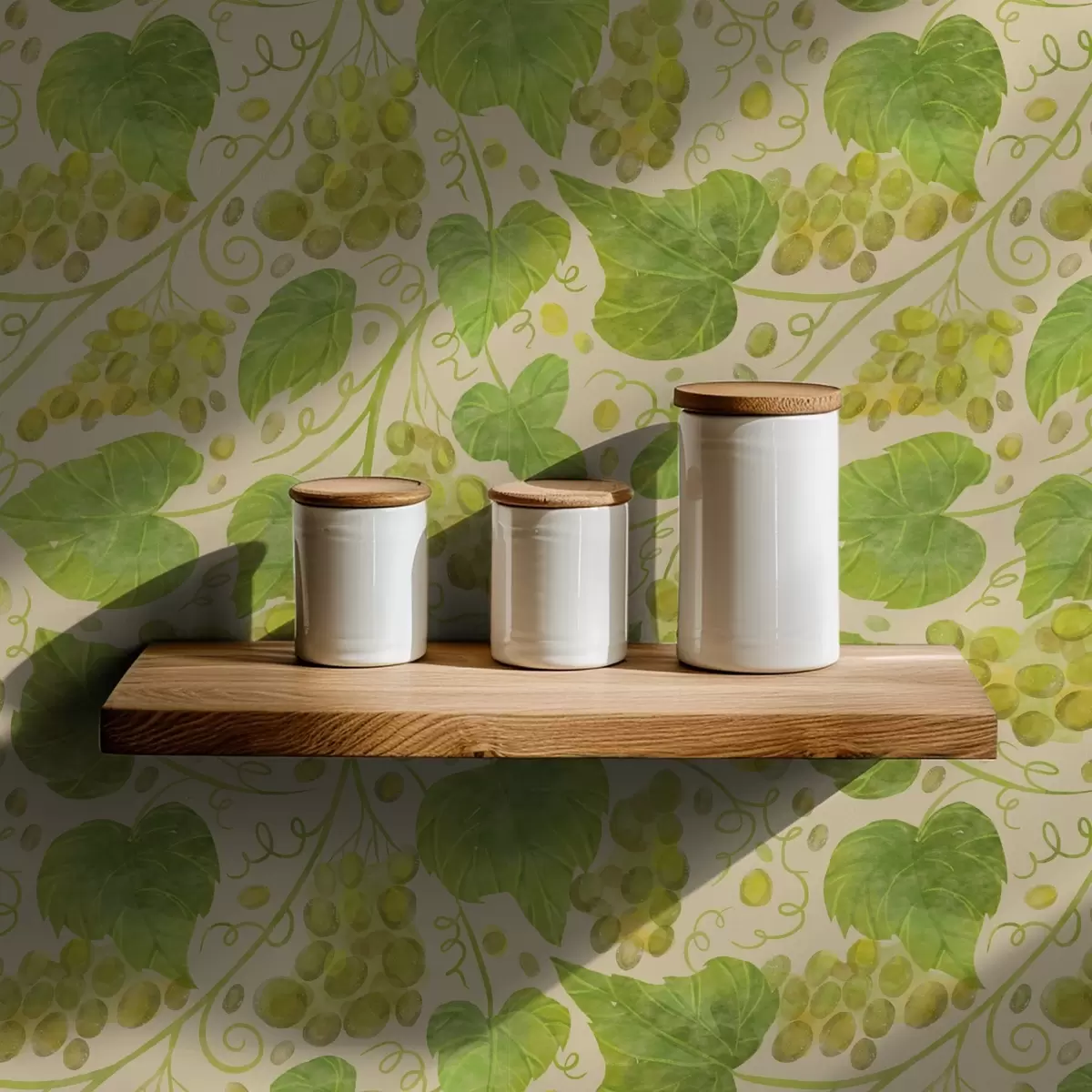 Papier peint Raisins et feuilles vertes sur fond clair a00834