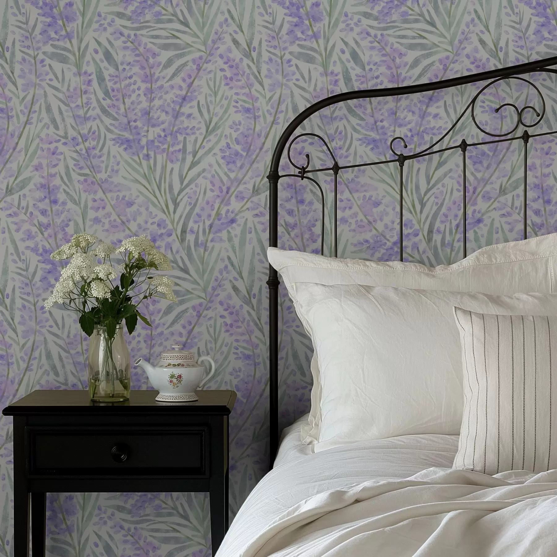 Murale Branches de lavande dans les tons violets sur fond clair a00835