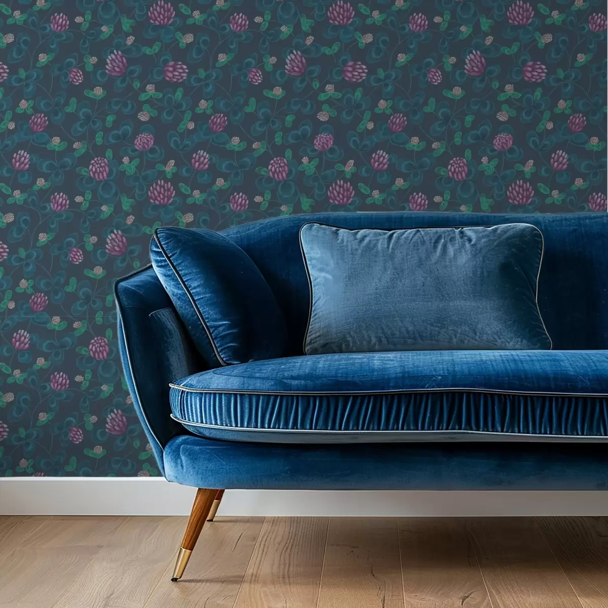 Baggrund Kløver med lilla blomster på mørkeblå baggrund a00836