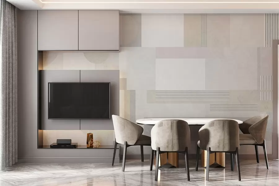 Murale géométrie abstraite dans les tons gris et beige w04635
