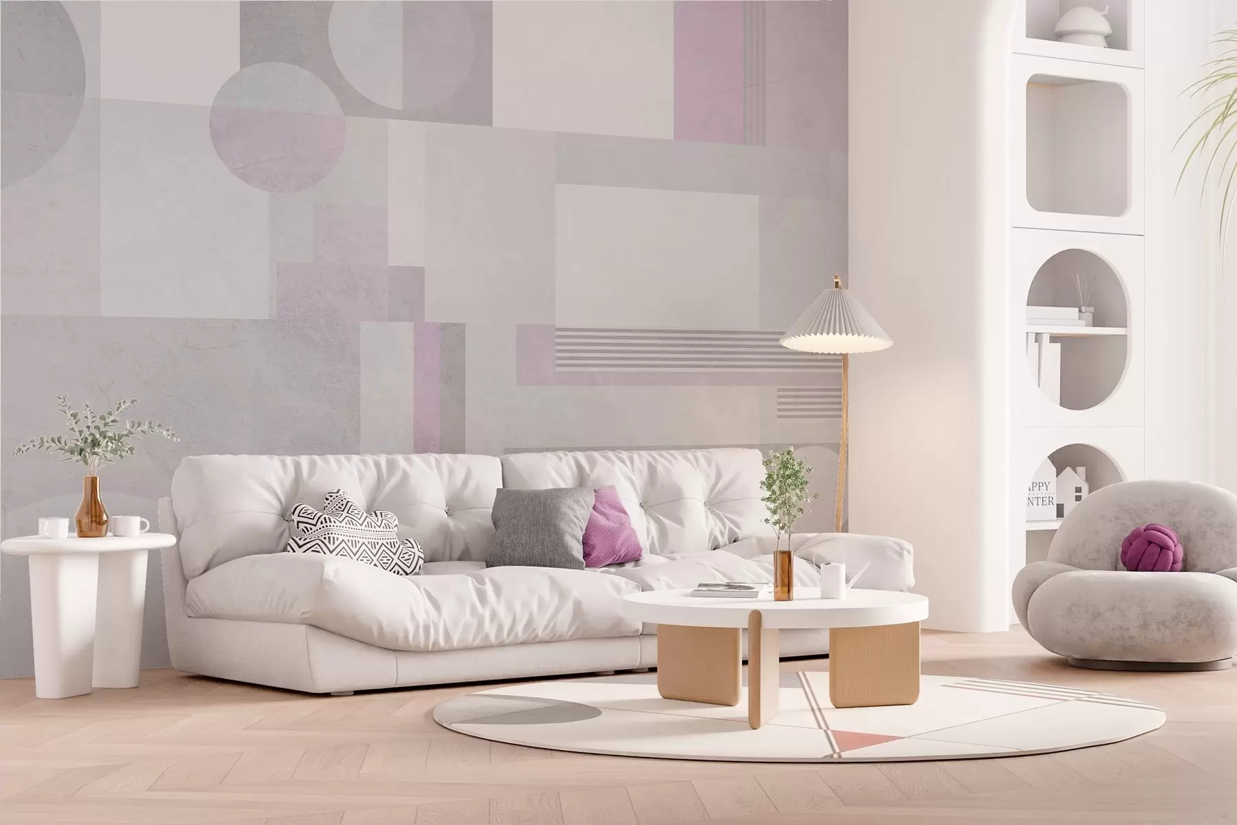 Fototapete abstrakte Geometrie in Grau- und Lavendeltönen w04635v1