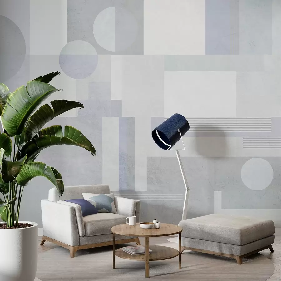 Murale géométrie abstraite dans des tons gris-bleu w04635v2
