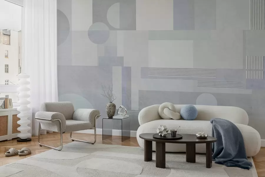 Murale géométrie abstraite dans des tons gris-bleu w04635v2