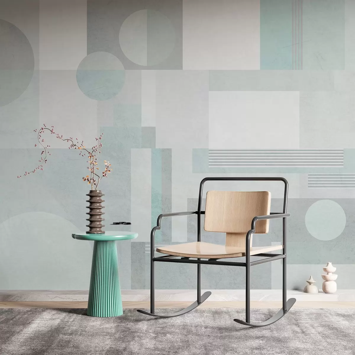 fototapeter abstrakt geometri i grågrønne nuancer w04635v3