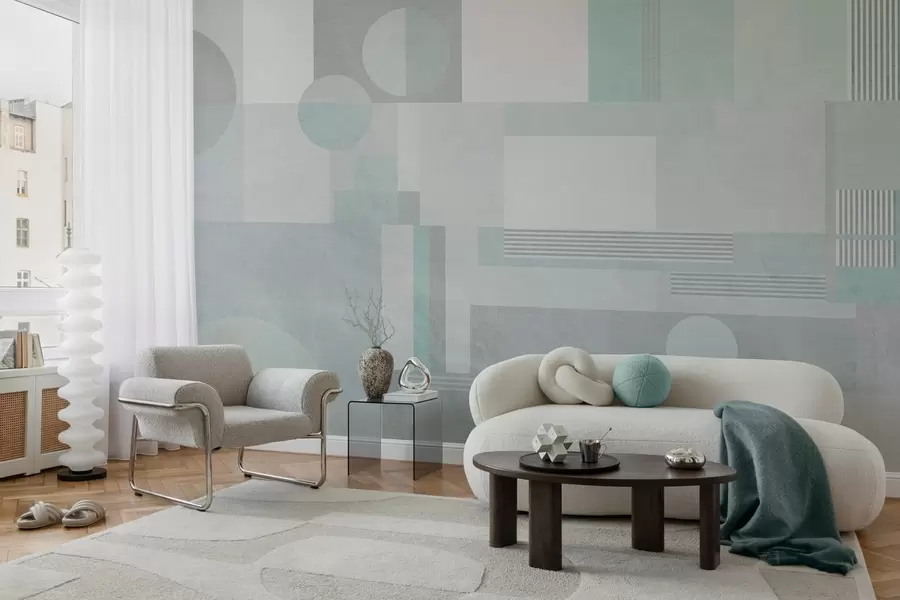 Fototapete abstrakte Geometrie in Graugrüntönen w04635v3