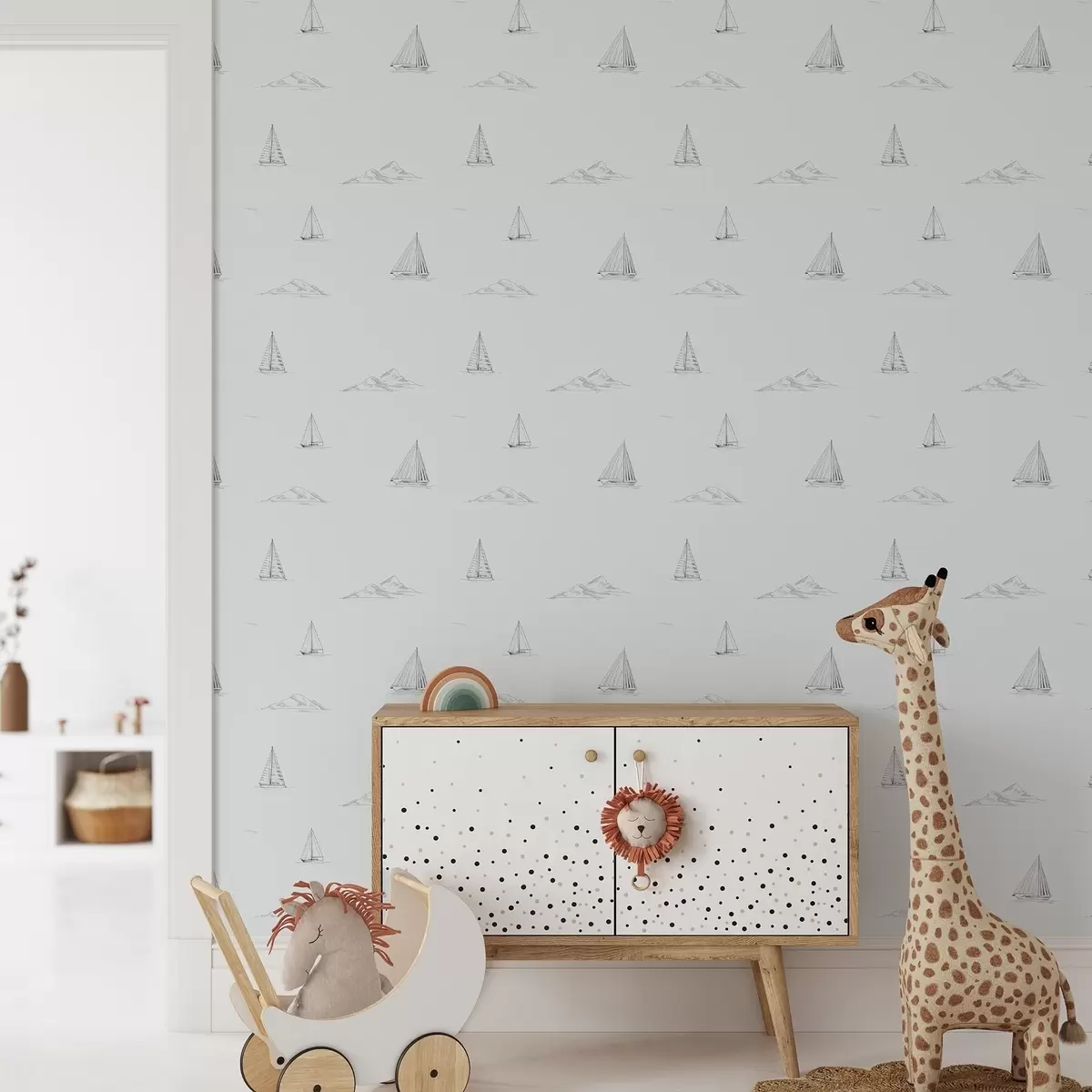 Baggrund Skitsér lystbåde og øer, kølig blågrå baggrund a00654