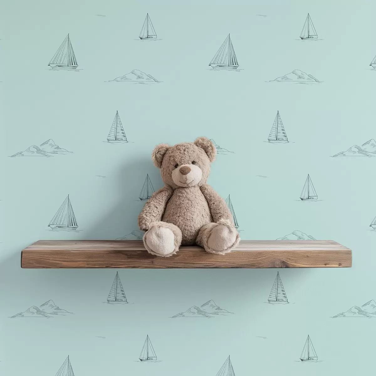 Papier peint Esquisse de yachts et d'îles, fond vert menthe a00654v4