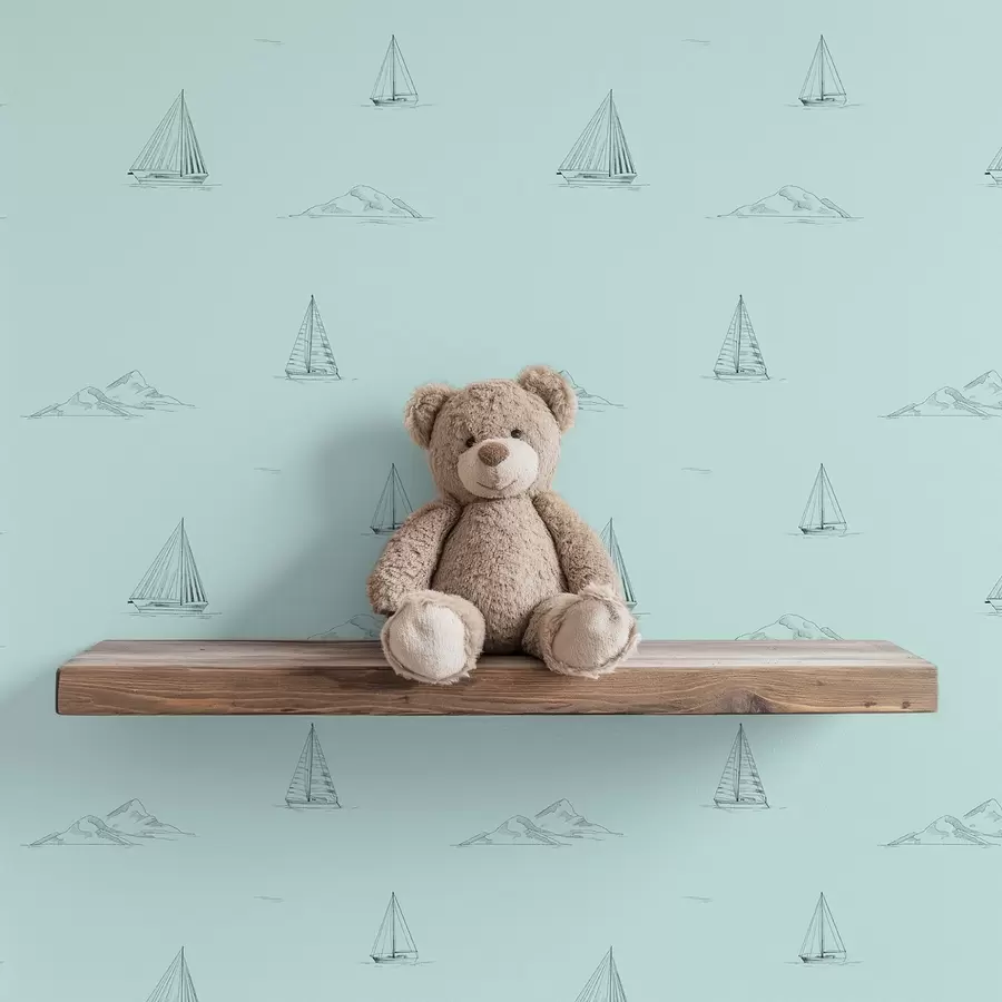 fototapeter Skitser af yachter og øer, mintgrøn baggrund a00654v4