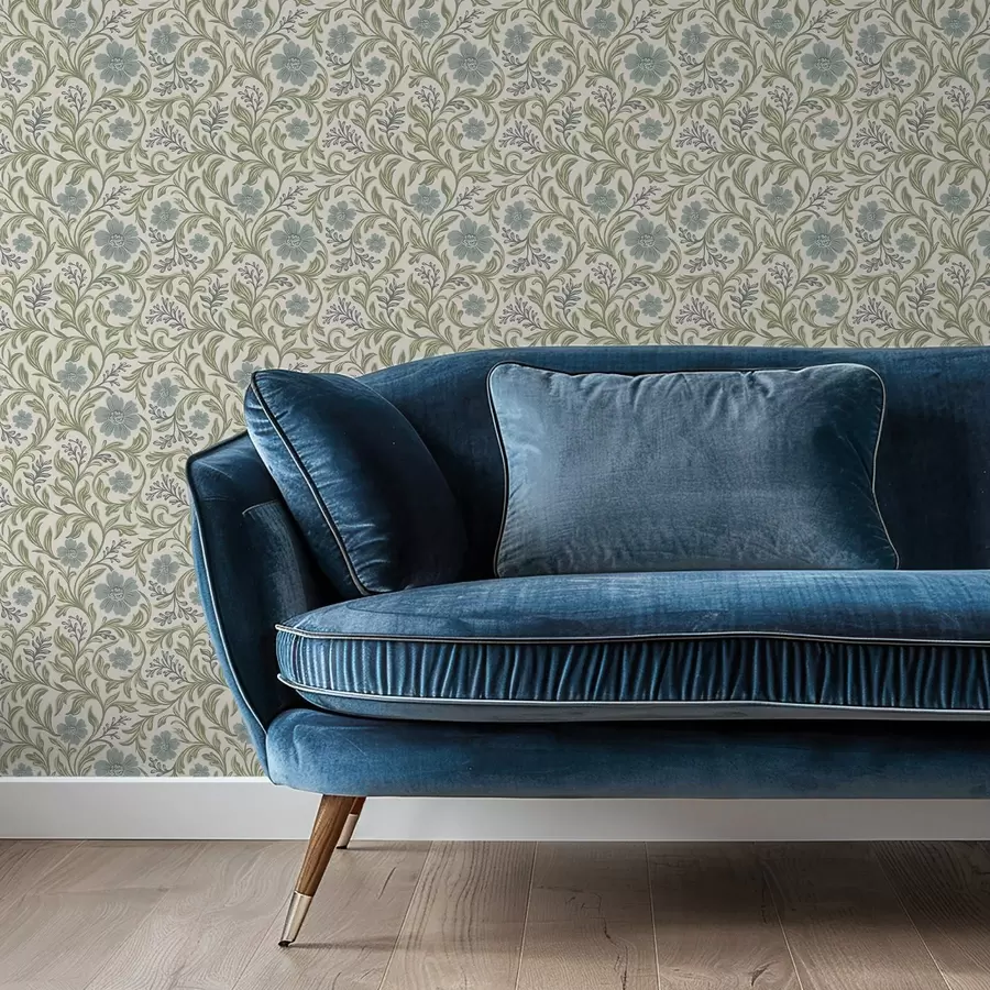 fototapeter Salviegrå blomsterornament på lys baggrund a00712