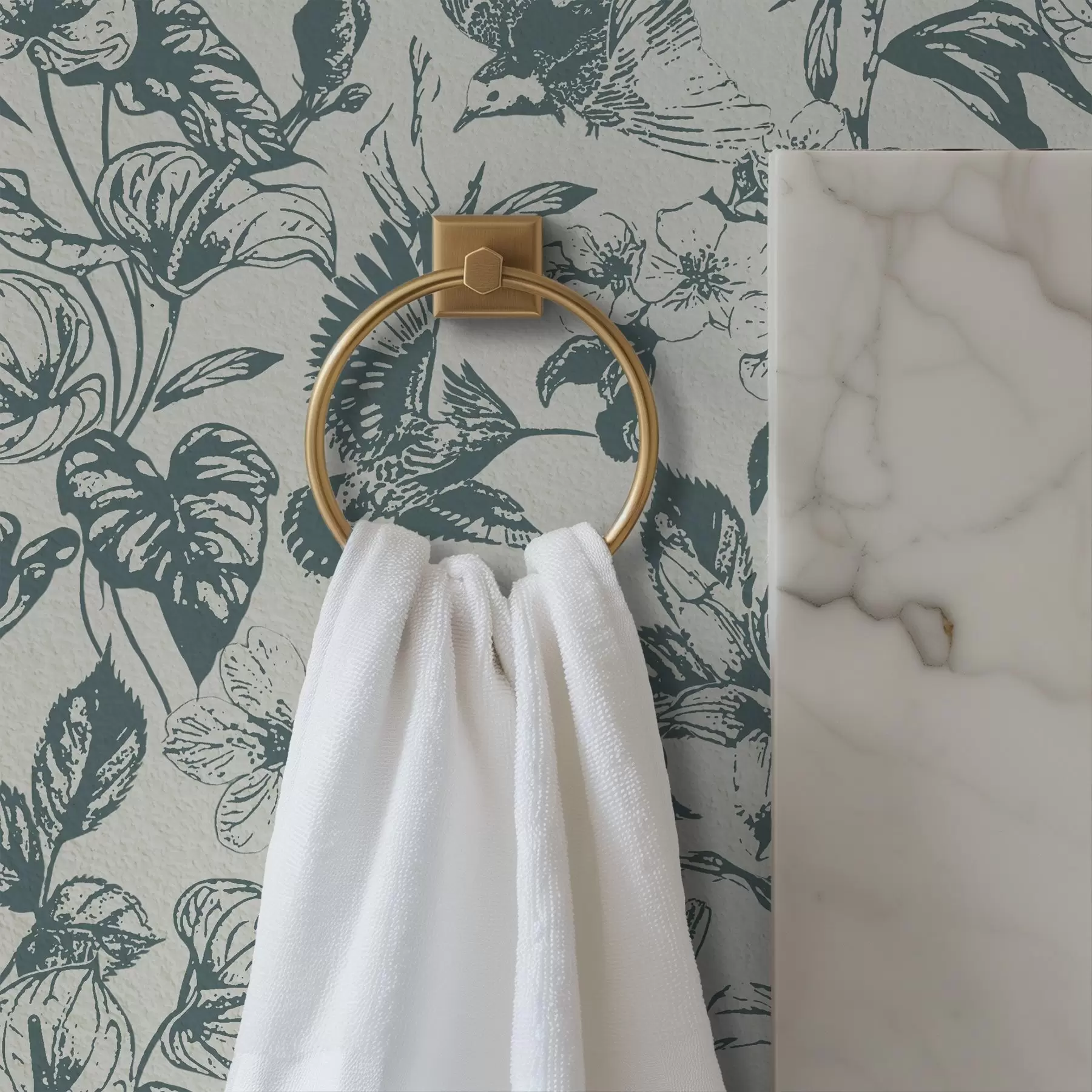 fototapeter Monokromt blomsterornament med fugle a00737