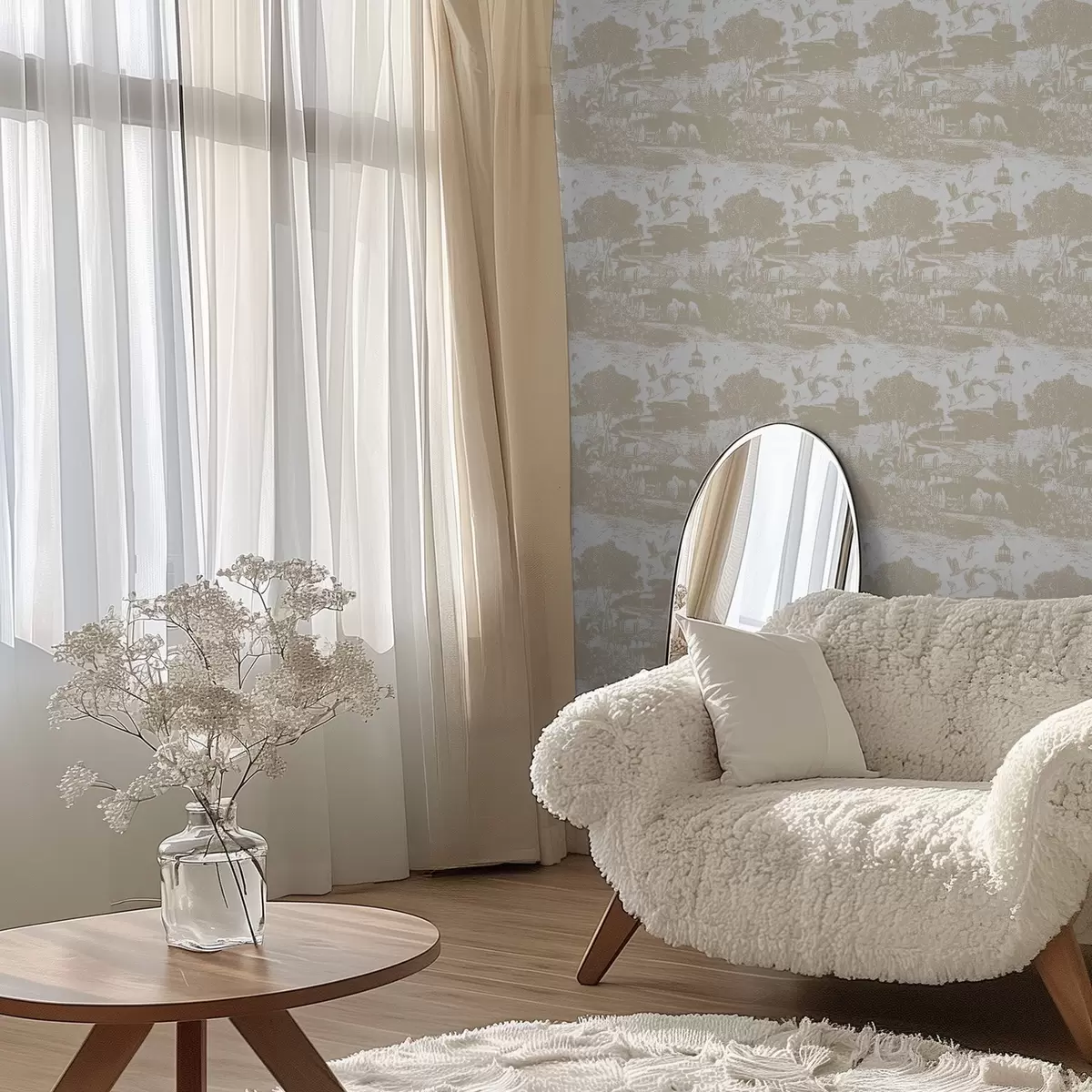 Baggrund Scene med fyrtårn, træer og huse i sienna a00739