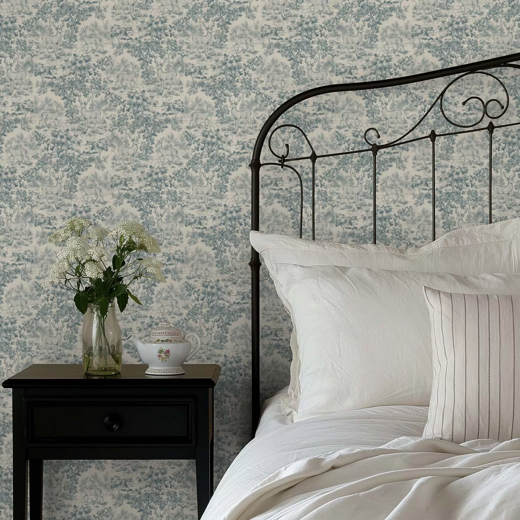 Murale Scène monochrome avec des cerfs dans la forêt a00748