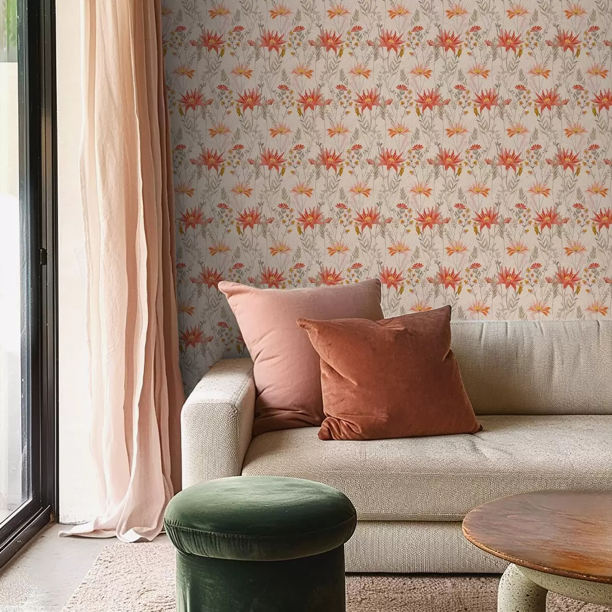 Baggrund Vilde blomster i varme farver på beige baggrund a00751