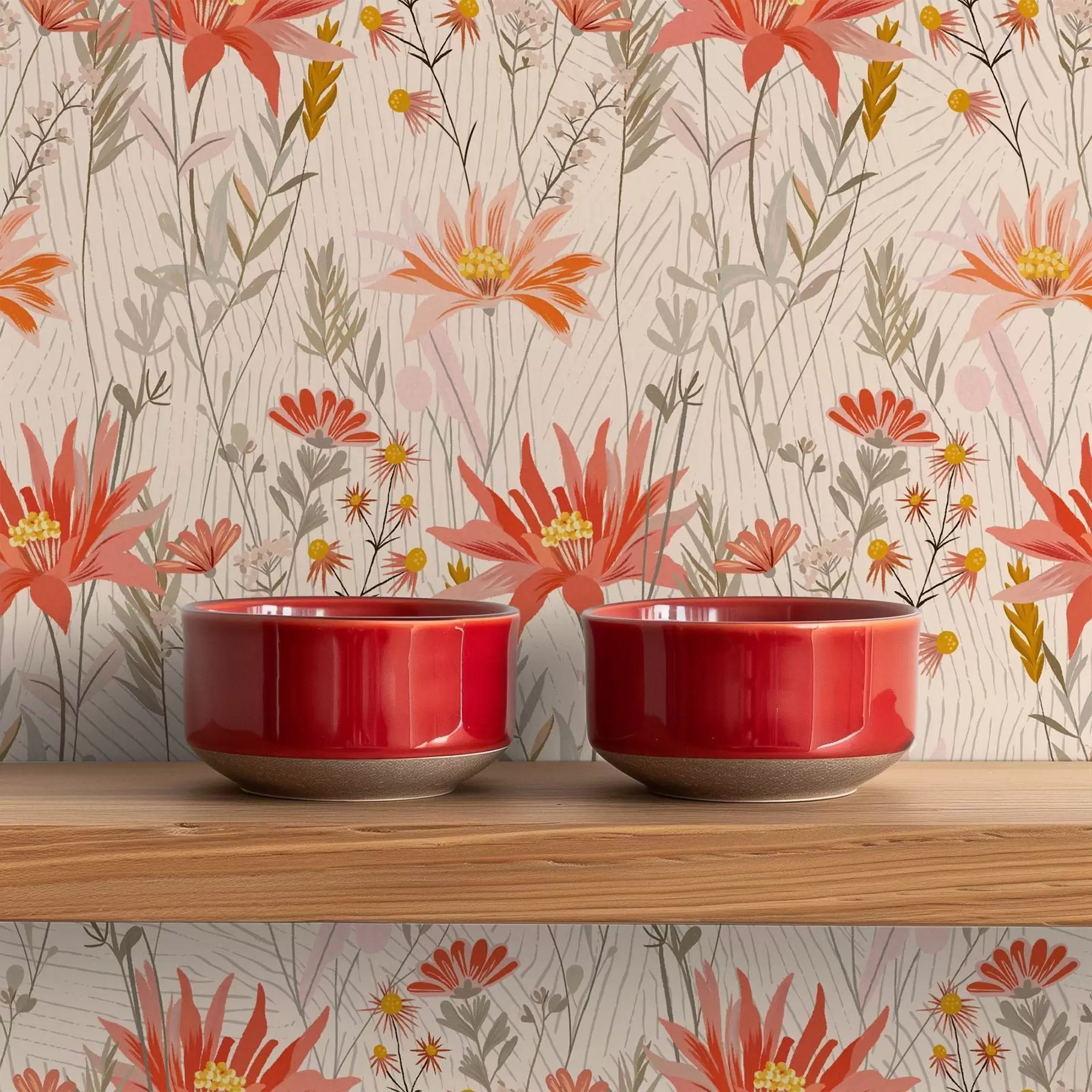 fototapeter Vilde blomster i varme farver på beige baggrund a00751