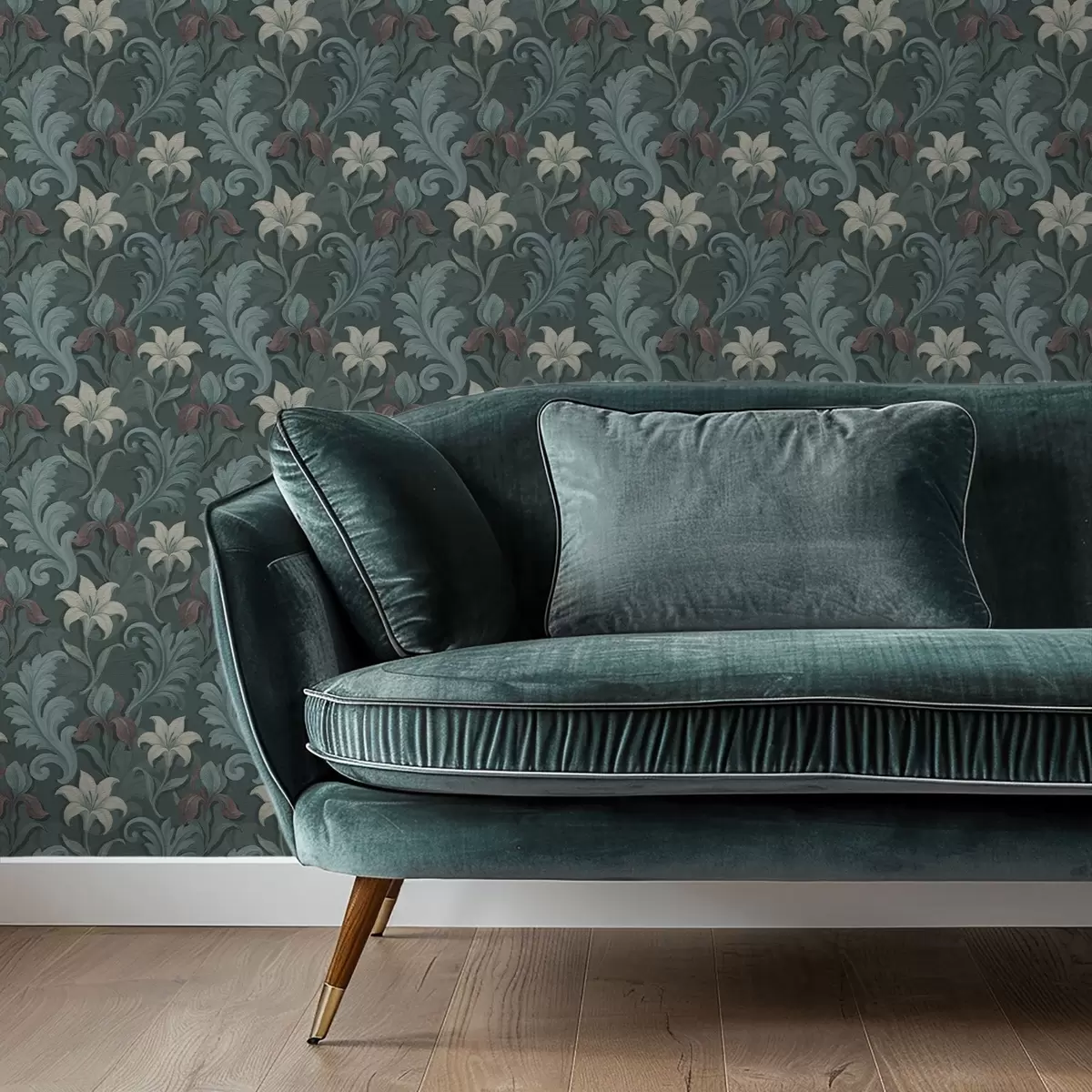 Baggrund Mørkegrøn baggrund med iris og dekorative blade a00755