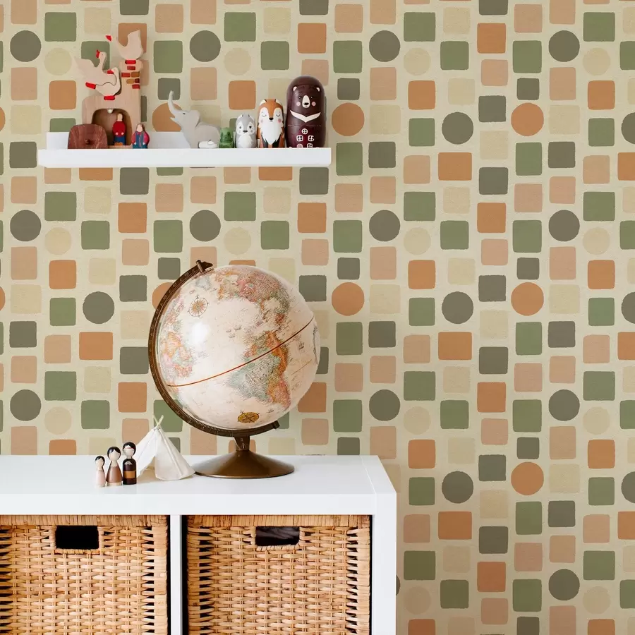 Fototapeter Geometrisk mønster af firkanter og cirkler i varme farver a00759 køb DK - Uwalls.dk fototapeter Geometrisk mønster af firkanter og cirkler i varme farver a00759