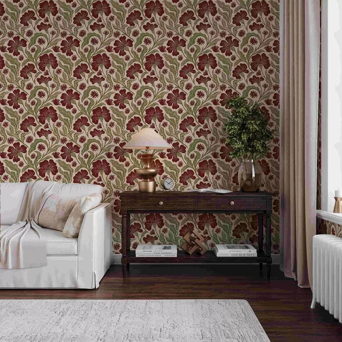 Baggrund Bourgognefarvede blomster med grønne blade på lys baggrund a00761