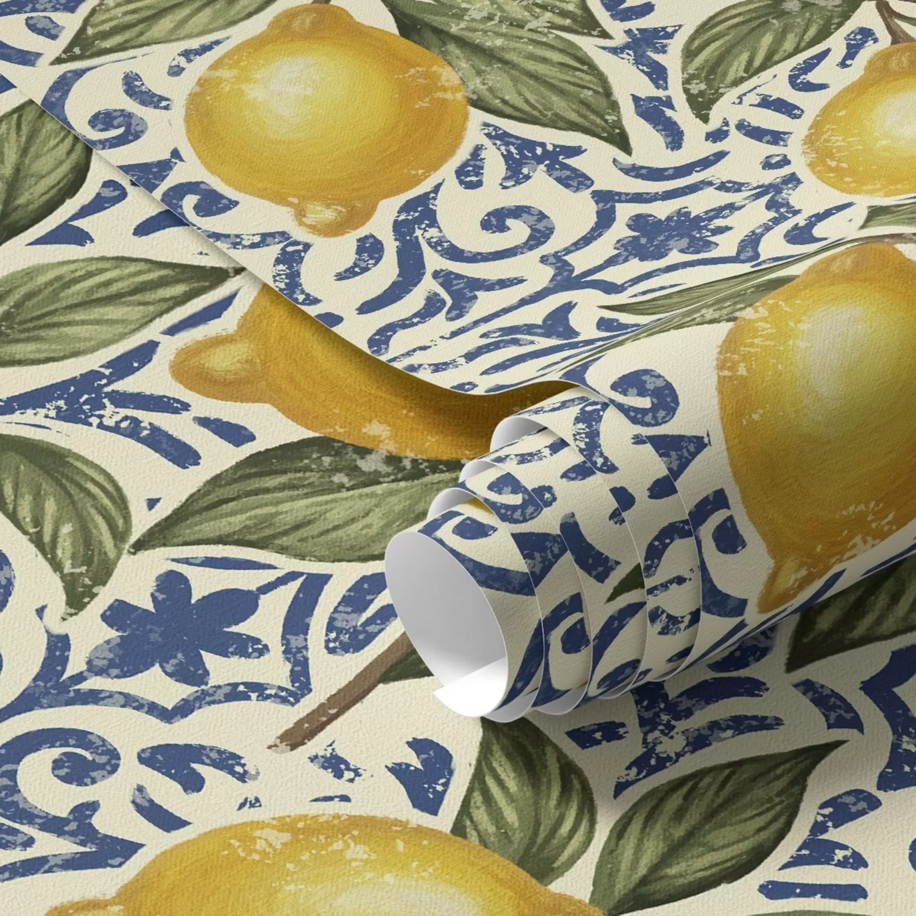 Murale Branches de citron sur fond bleu décoratif a00763