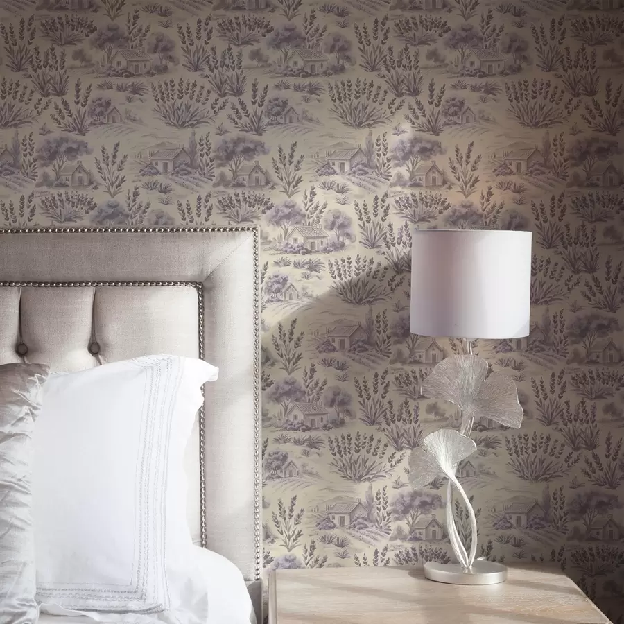 Fototapeter Lavendelfelter og huse i pastelfarver a00765 køb DK - Uwalls.dk fototapeter Lavendelfelter og huse i pastelfarver a00765