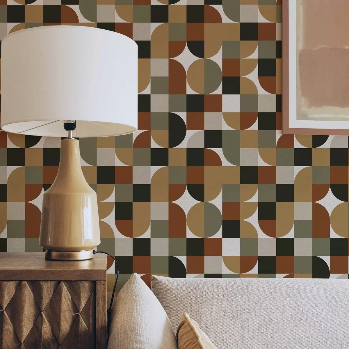 Papier peint Géométrie modulaire dans des tons chauds et terreux a00770