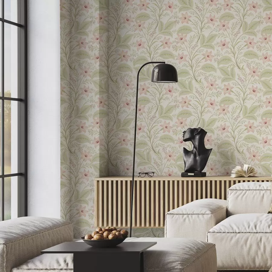 fototapeter Delikate blomster og blade i pastelfarver a00771