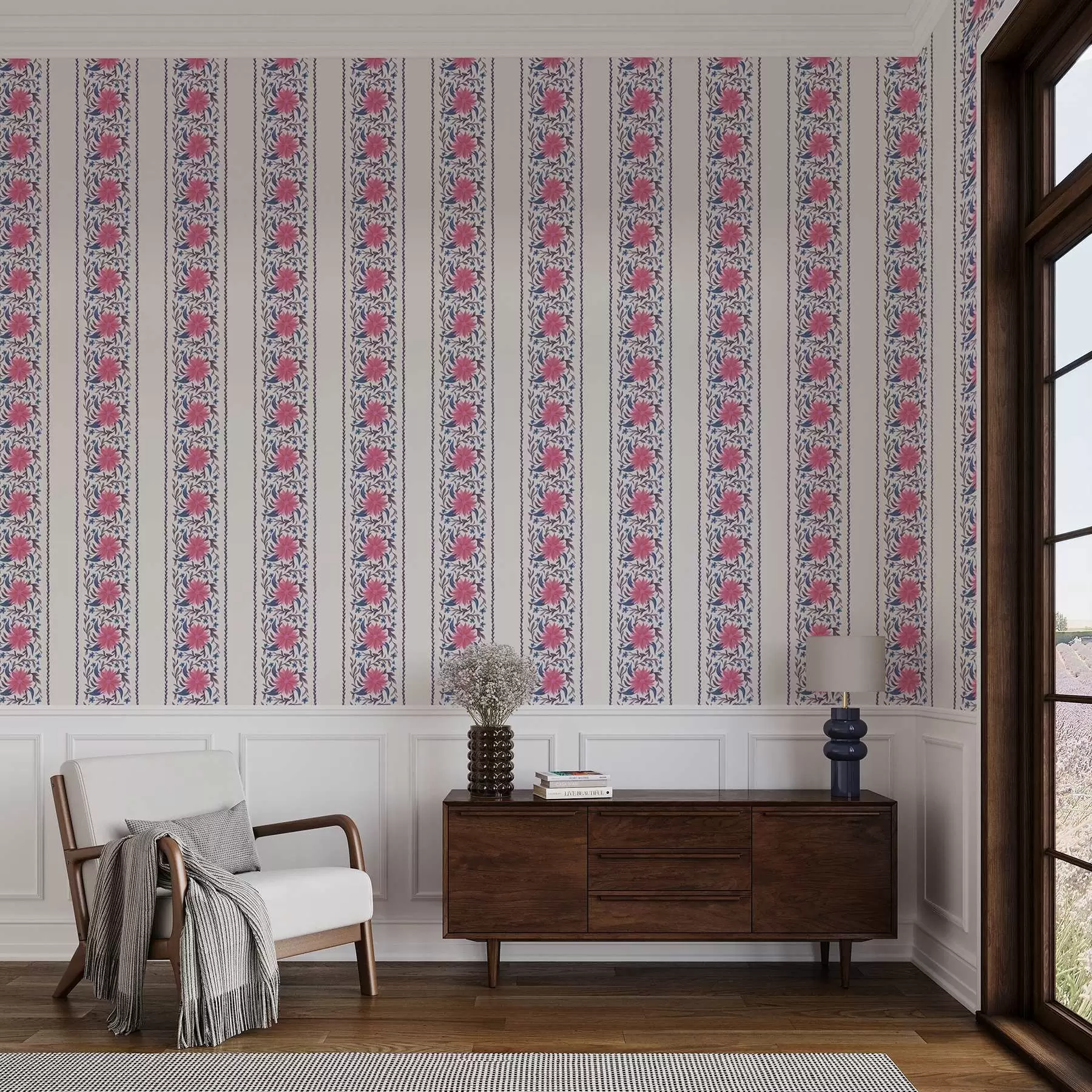 Fototapete Vertikale Blumenstreifen in Rosa-Violett-Tönen a00810