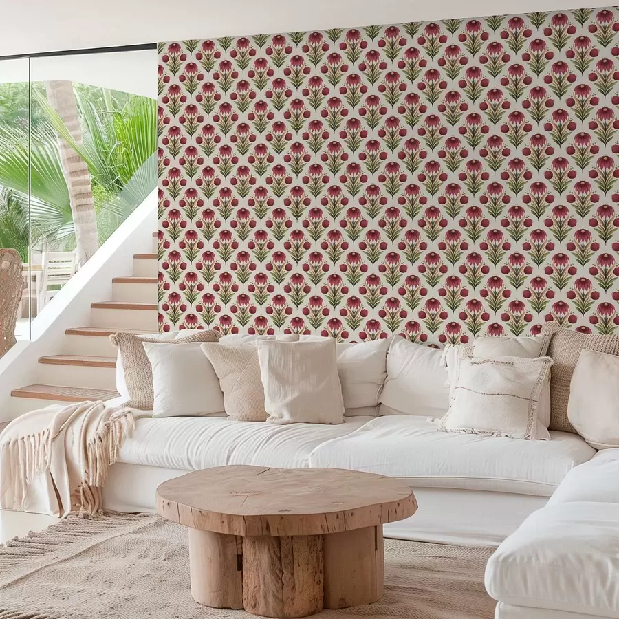 fototapeter Symmetrisk blomsterornament i rige rød-grønne toner a00812v4