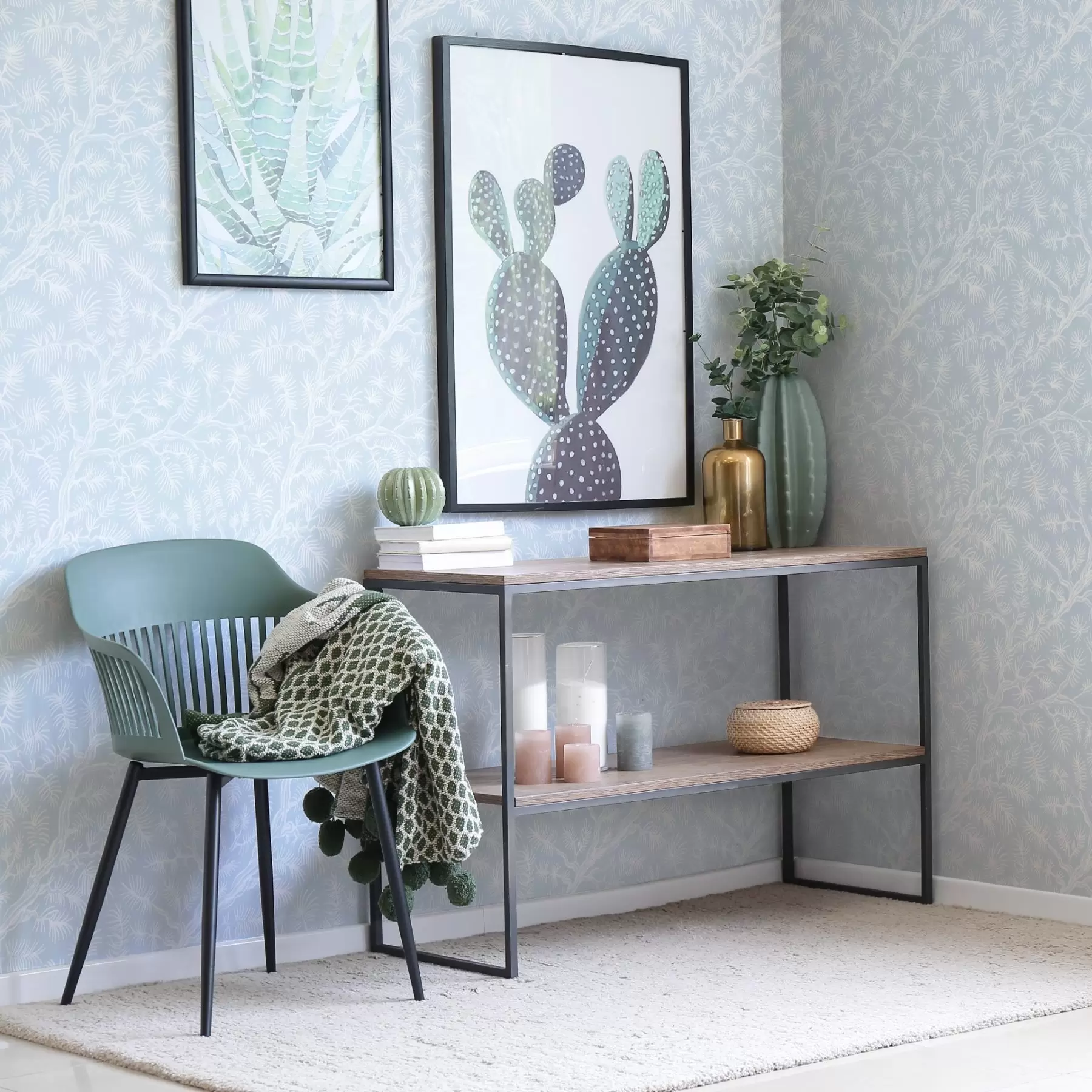 fototapeter Fyrretræsgrene i lyse nuancer på blå baggrund a00838