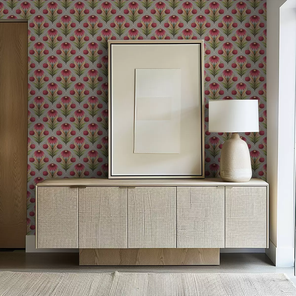 Baggrund Symmetrisk blomsterornament på grå baggrund med diagonaler a00869