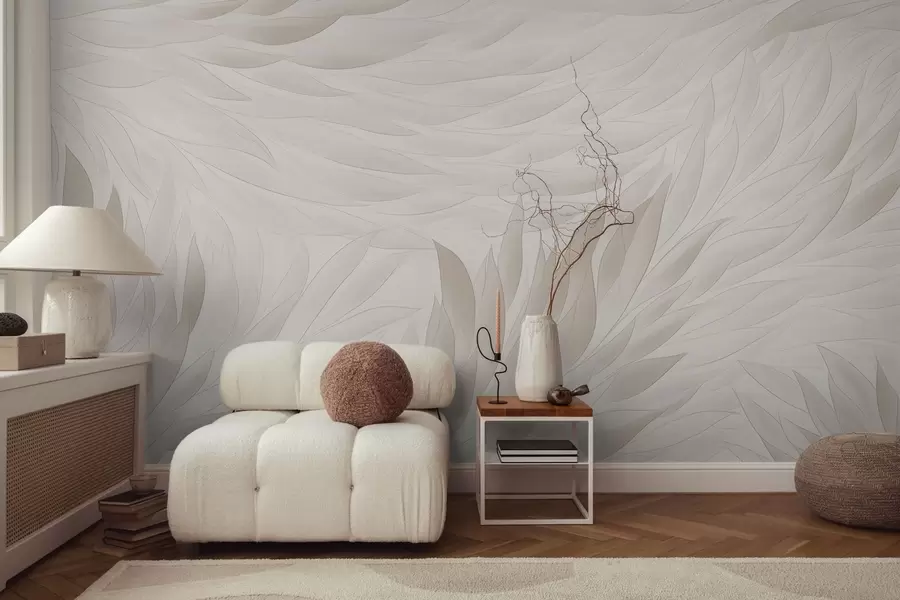 Fototapete Gewellte Blätter in sanften Cremetönen w04610