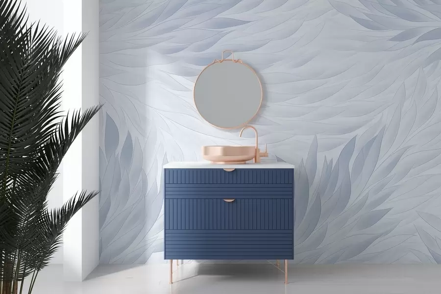 Fototapete Gewellte Blätter in hellblauen Farbtönen w04610v1