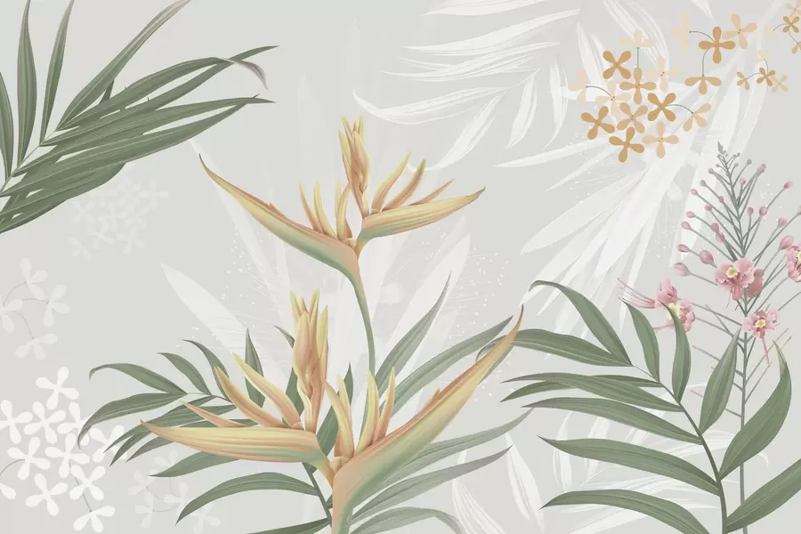 fototapeter Eksotiske Strelitzia-blomster i løv w04783