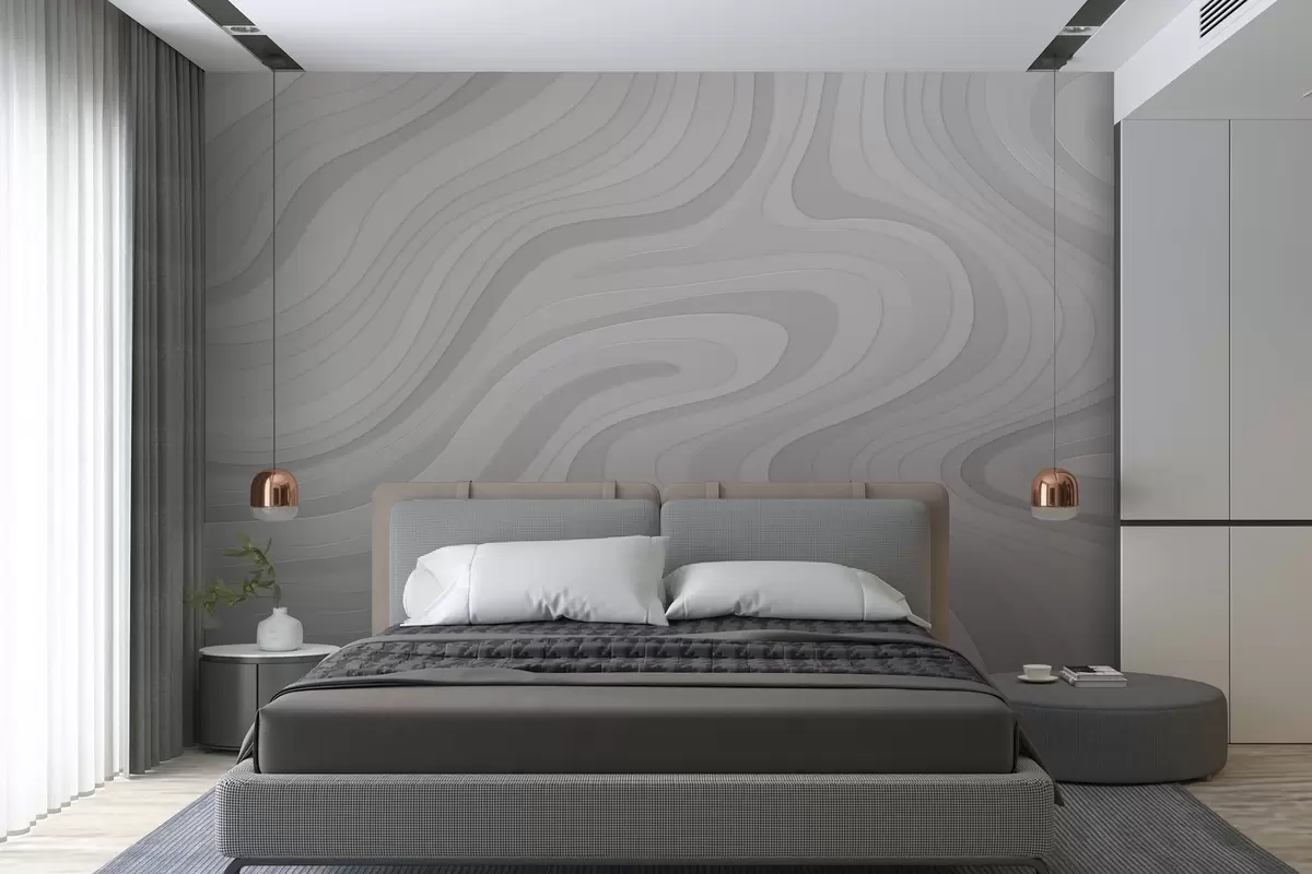 fototapeter abstrakte bølger i gråtoner w04813v1