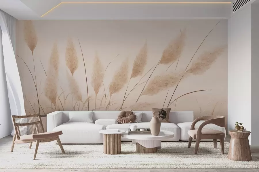 Fototapete Weiches, beiges Pampasgras auf dem Feld w09324