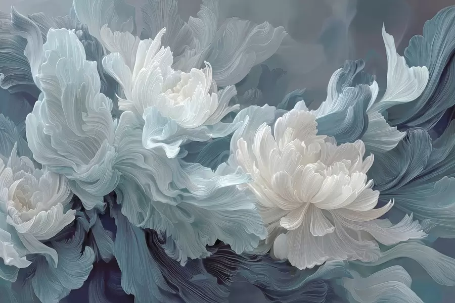 Murale Fleurs abstraites dans des tons bleus et turquoise w09452