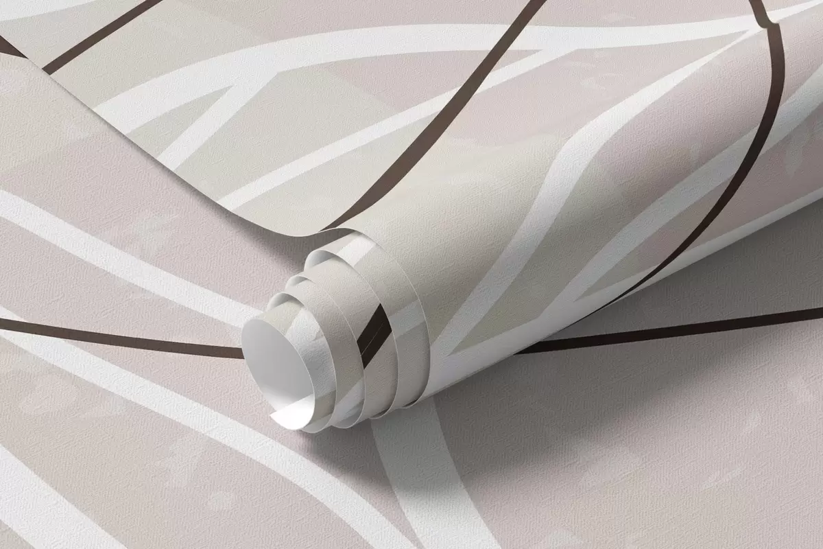 fototapeter Beige abstrakt baggrund med blade og blomster i stregtegning, moderne, minimalistisk, organiske former, botanisk print  w09487