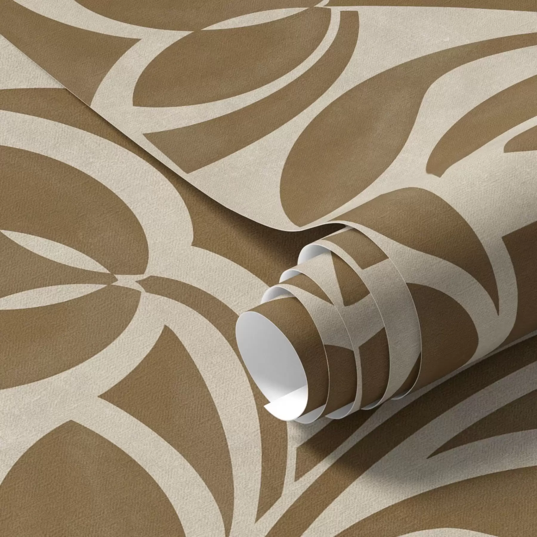 fototapeter Geometriske bladsilhuetter, karamelbrun på beige a00679