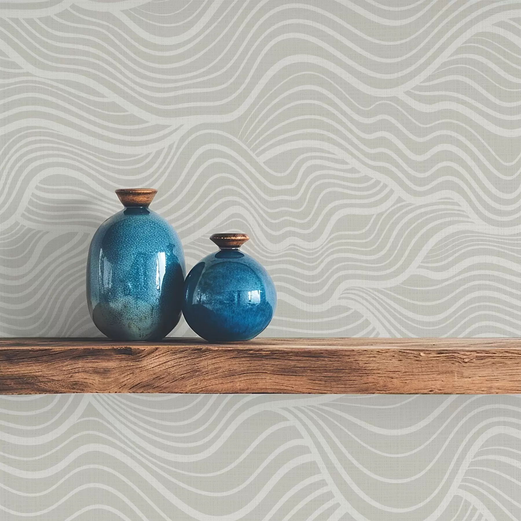 Murale Vagues sur fond gris-olive avec texture tissu a00681