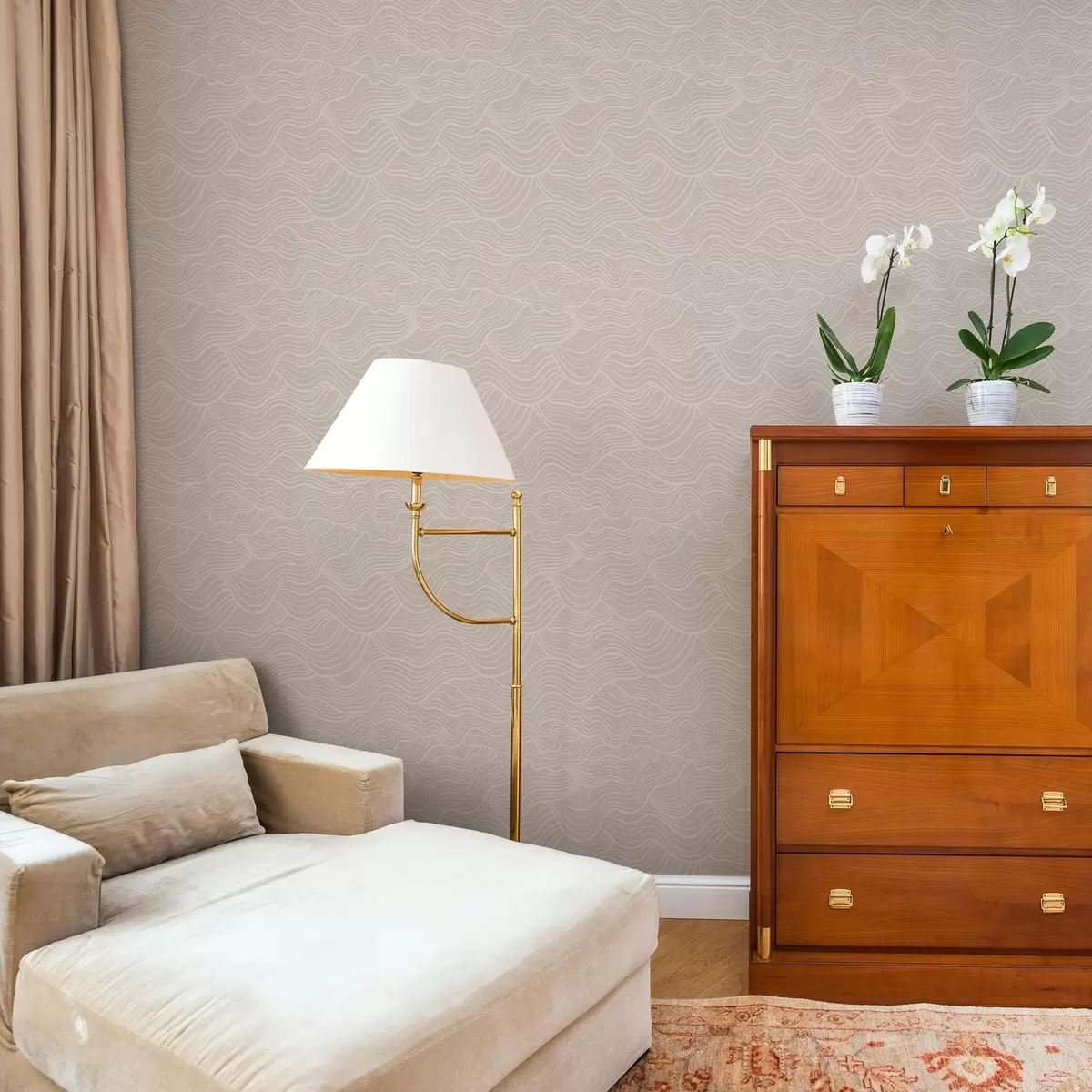 Baggrund Tone-i-tone bølgelinjer på varm beige a00681v1