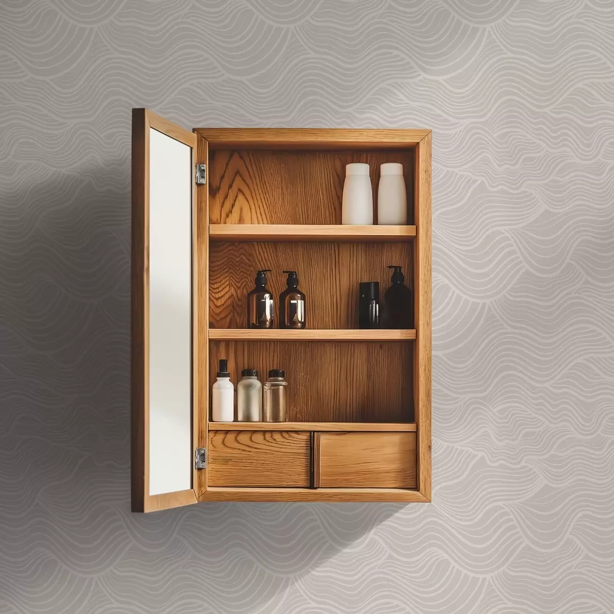 Tapete Ton-in-Ton-Wellenlinien auf warmem Beige a00681v1