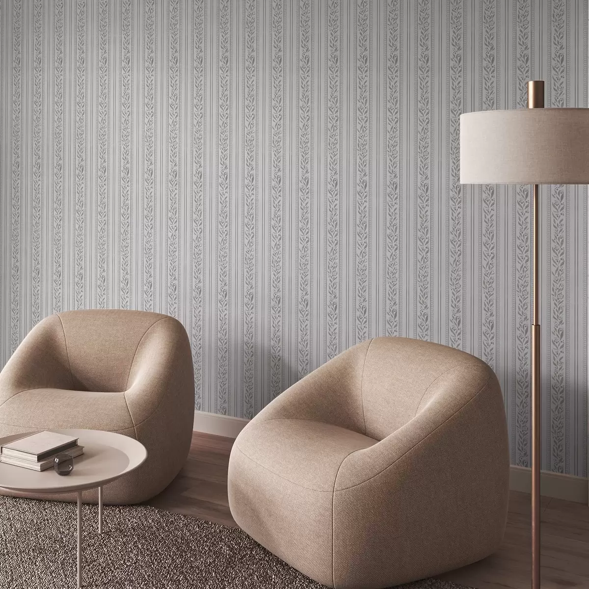 Papier peint Rayures avec dentelle et brins sur fond blanc froid a00814v1