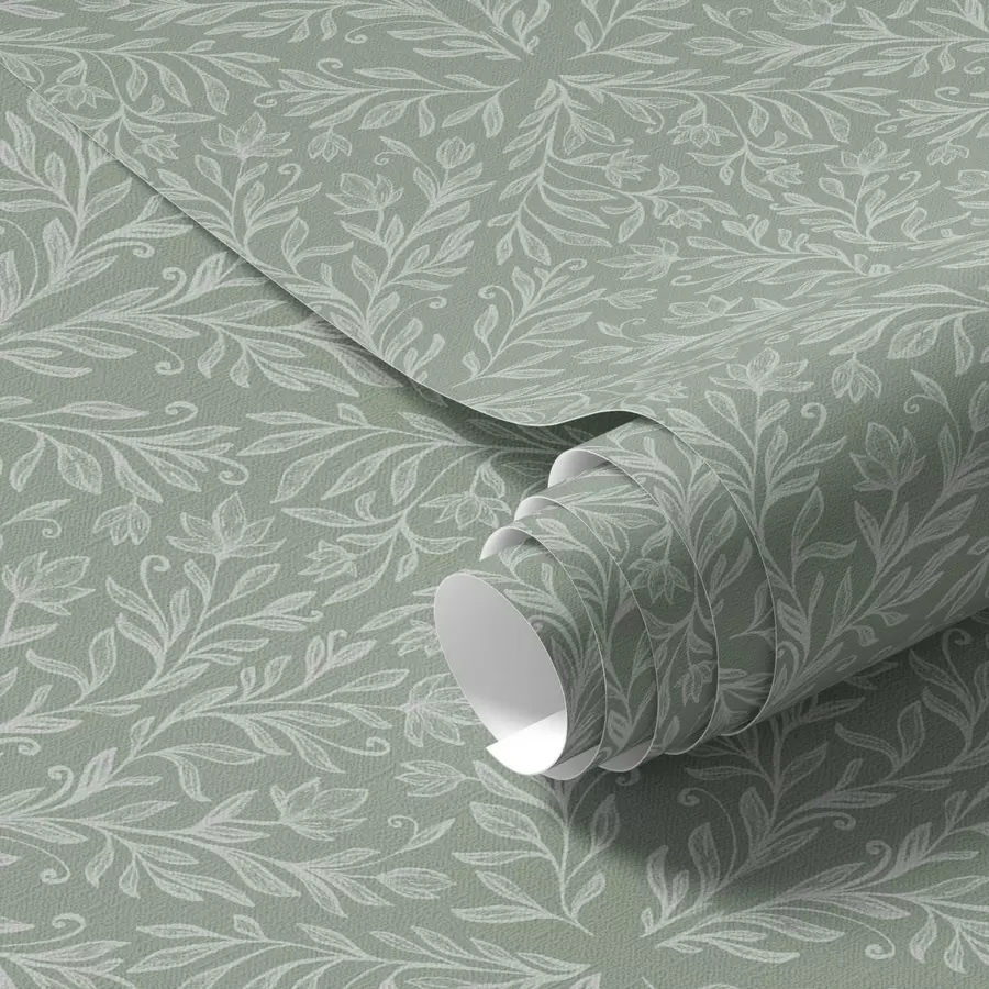 fototapeter Botanisk damask på mint-oliven baggrund a00815