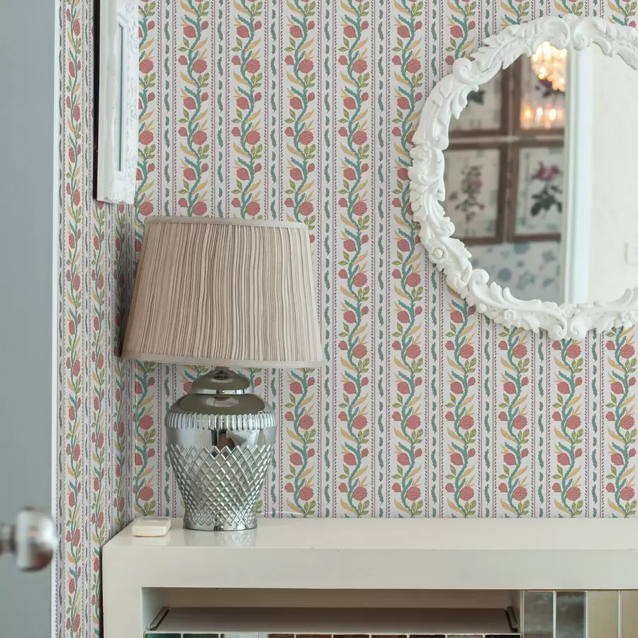 Fototapeter Lodrette striber med koralblomster og turkise blade a00816 køb DK - Uwalls.dk fototapeter Lodrette striber med koralblomster og turkise blade a00816