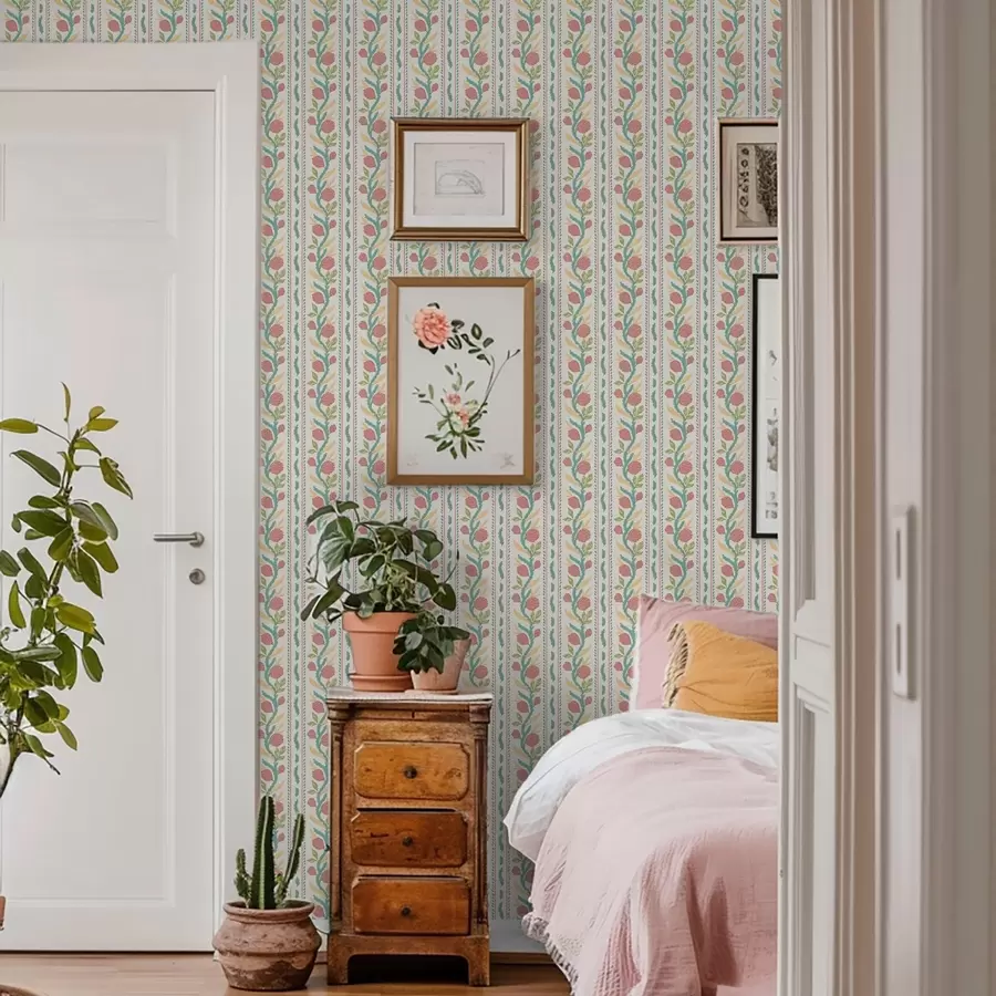 Fototapete Streifen mit Korallenknospen auf hellcremefarbenem Hintergrund a00816v1