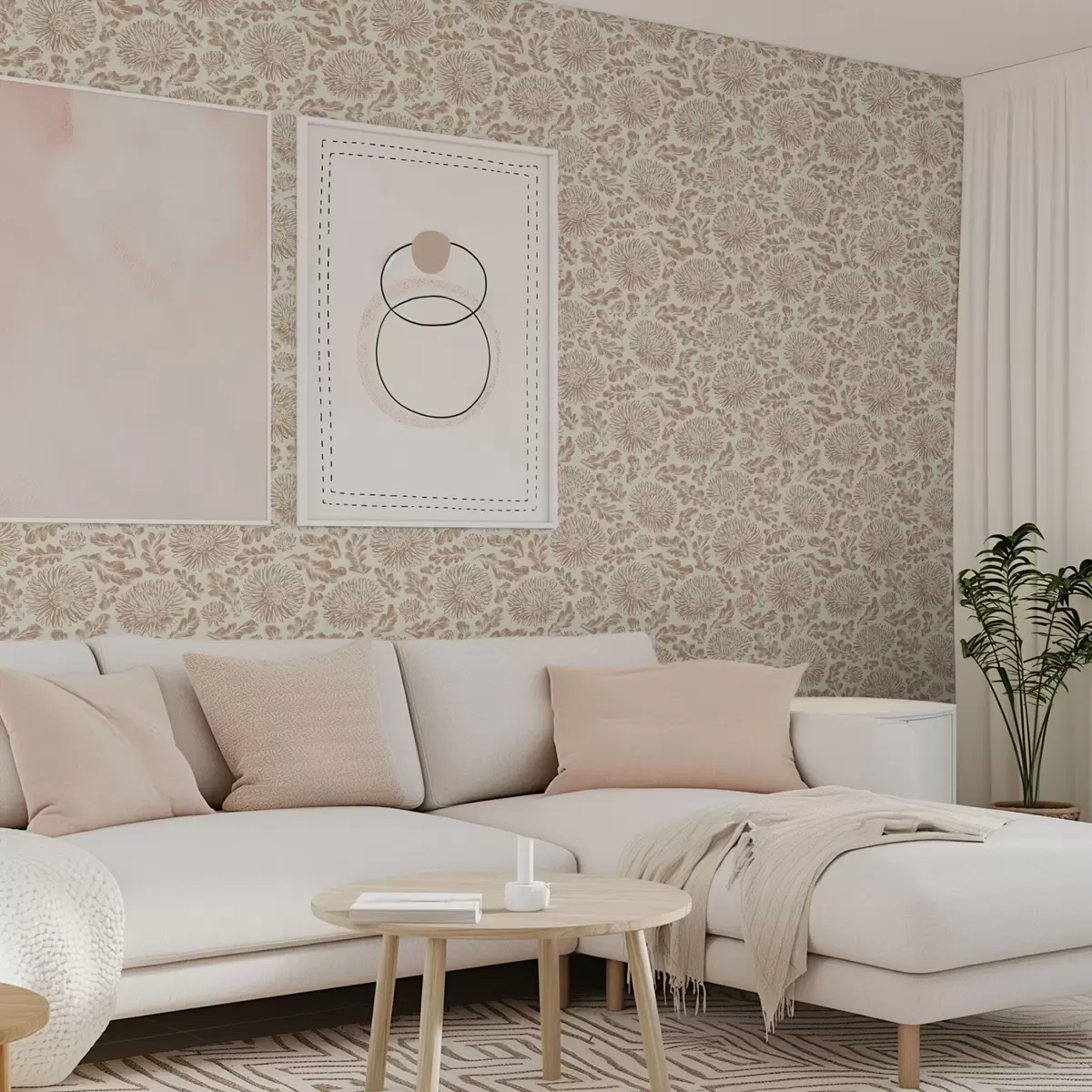 Baggrund Krysantemum og egeblade i blødt beige-brunt a00840