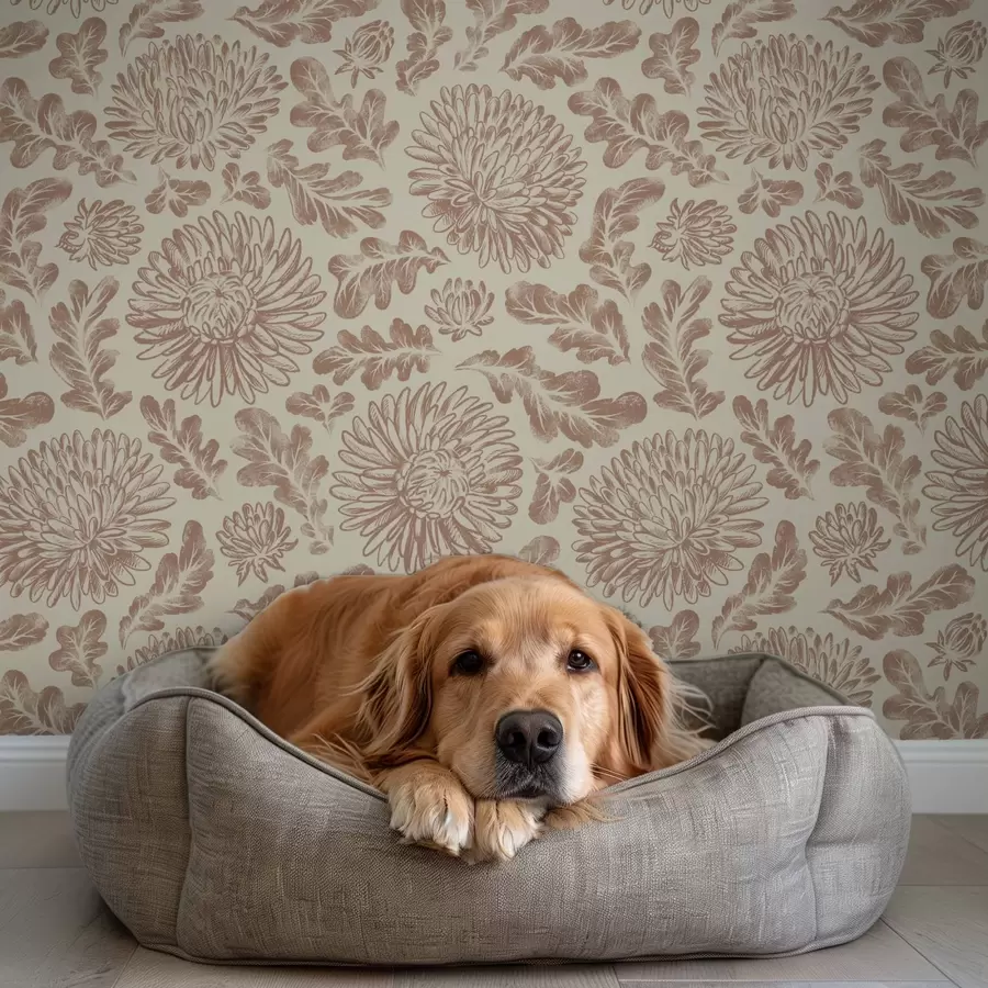 Fototapeter Krysantemum og egeblade i blødt beige-brunt a00840 køb DK - Uwalls.dk fototapeter Krysantemum og egeblade i blødt beige-brunt a00840