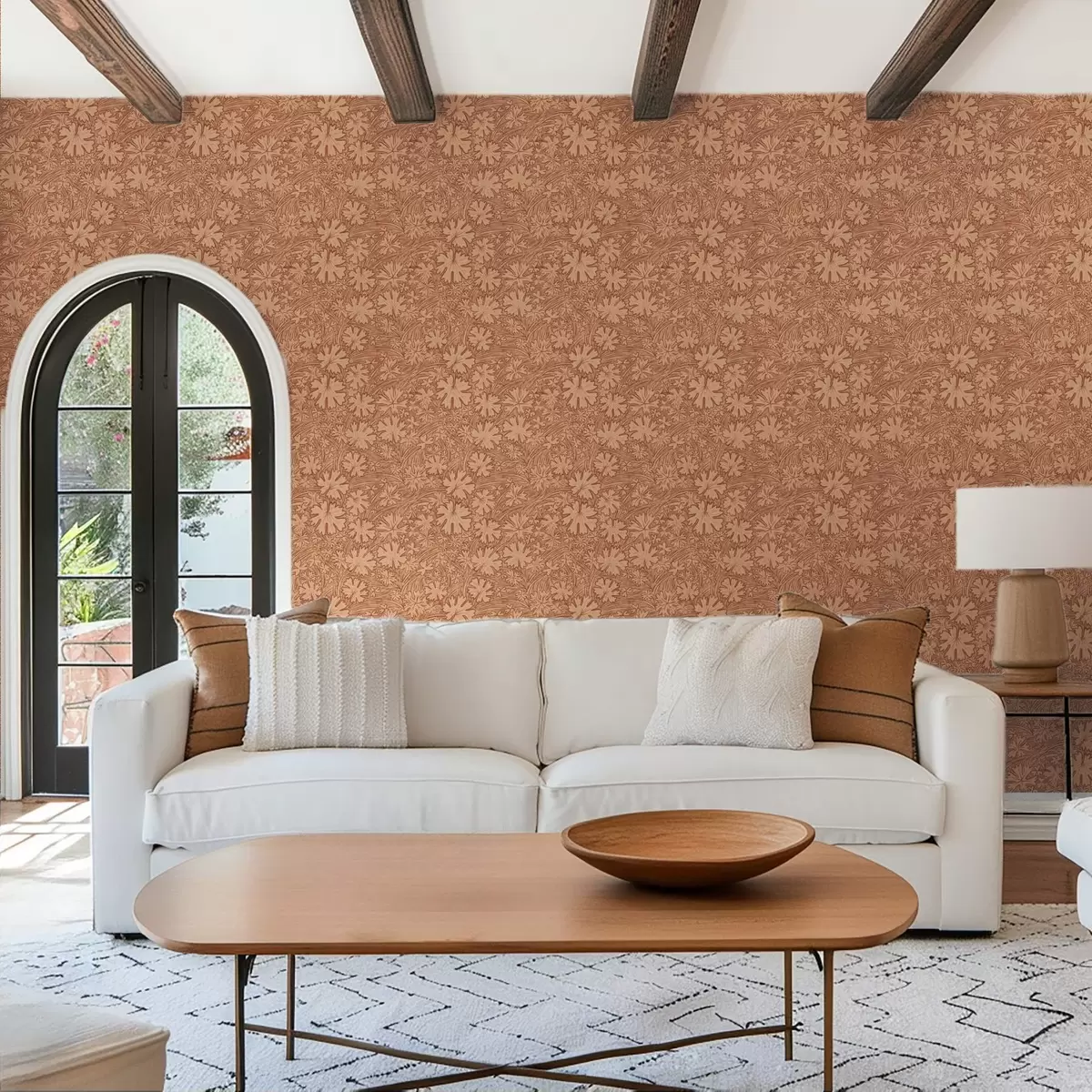 Papier peint Feuilles et herbes des champs dans une palette de couleurs beige terracotta a00847